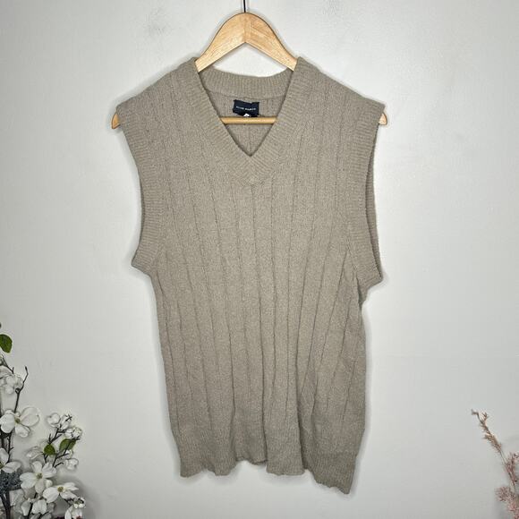 CLUB MONACO Ribbed Cotton Nylon Blend Boucle Sweater Vest Taupe Sz M $120 {LL2} - Picture 4 of 7